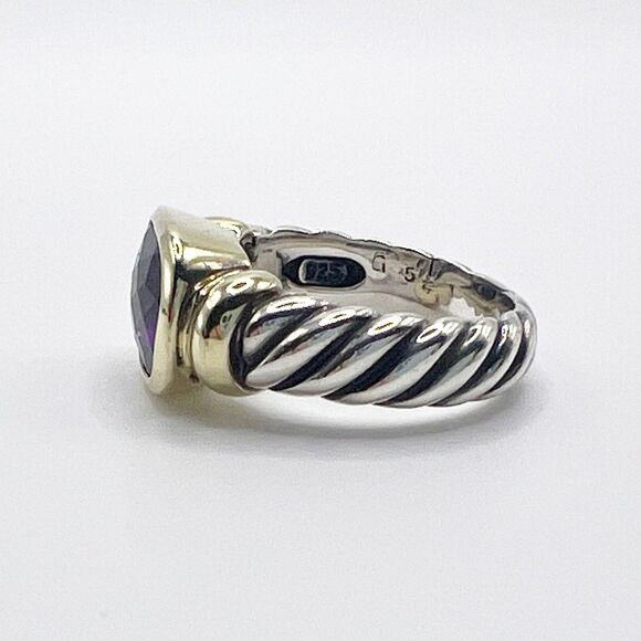 David Yurman Amethyst Noblesse Ring 14k Yellow Gold Sterling Silver Cable Size 5 - Picture 8 of 12